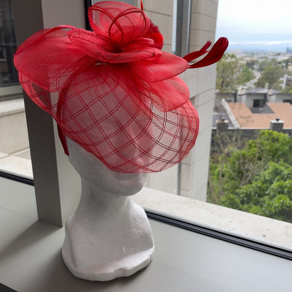 Sheer Red Feather Fascinator
